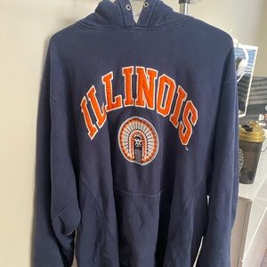 Illinois embroidered hoodie, size XL, navy blue, nice for a baggy sweater.